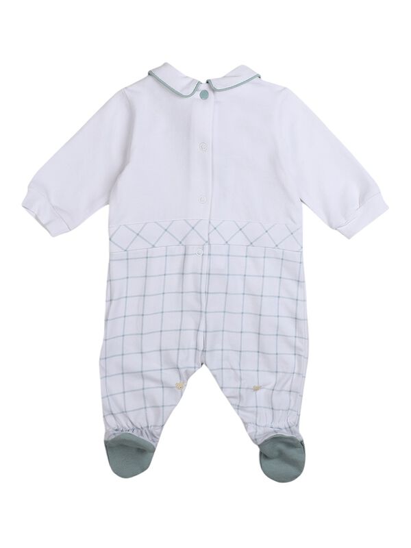 Boys White Checkered Leg Opening Baby Suit image number 1